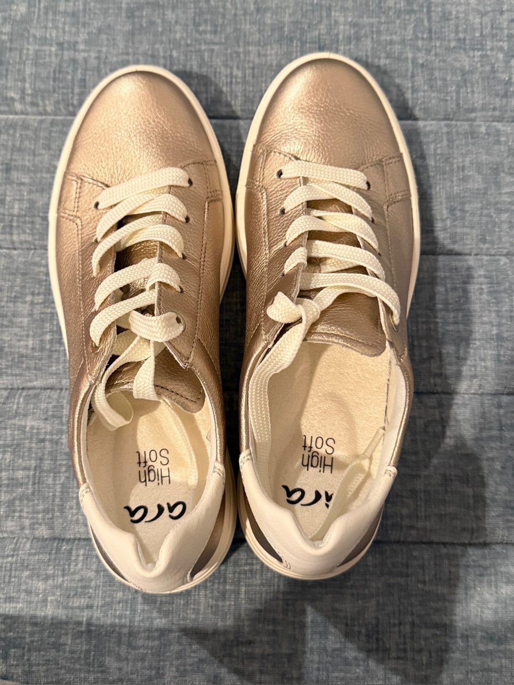 Ara Metallic  Gold Leather Sneakers with Cream Laces